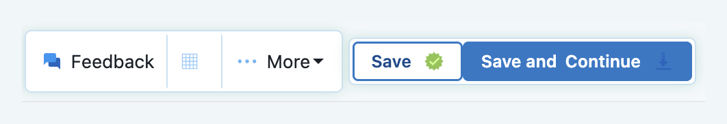 Feedback, Show pages and More, then Save and Save and Continue